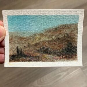ACEO Handmade Landscape  Original Miniature Art  in Blue and Brown